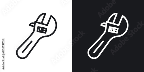 Adjustable wrench icons. Illustration of outline icons