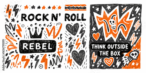 Rock and roll rebel skull think outside the box doodle art