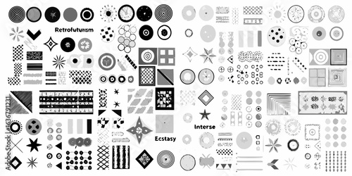 Retrofuturism and ecstasy graphic elements collection