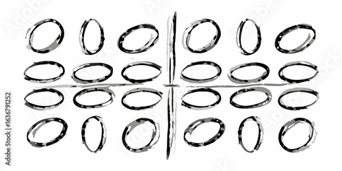 Abstract grayscale ellipses arranged in a grid pattern