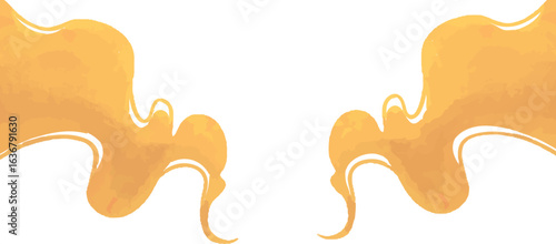 Abstract illustration of two symmetrical golden plumes flowing inward on a white background.