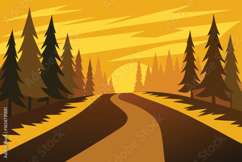 a pine forest trail under golden afternoon light