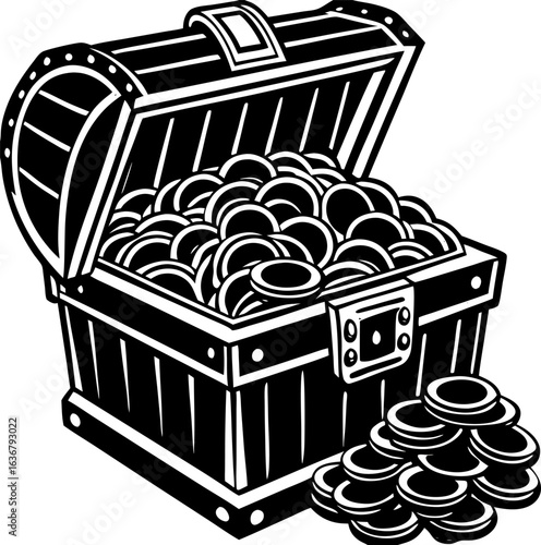 Open treasure chest overflowing with gold coins money