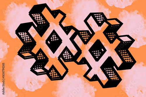 Abstract Geometric 3D Graffiti Art – Modern Urban Street Style on Vibrant Background