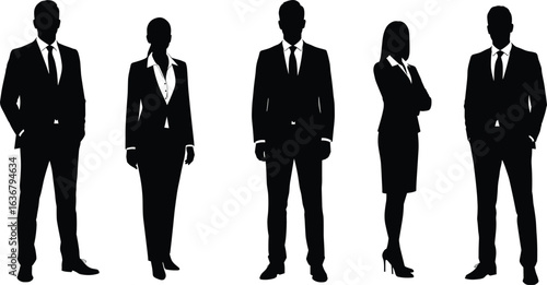 Business team silhouettes, corporate professionals, executive group, leadership concept, teamwork illustration, formal attire, office staff, career success, business unity, strategic planning