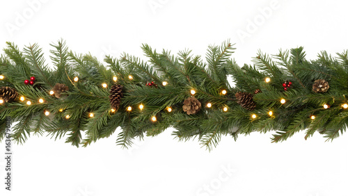 Festive christmas garland with pine cones and lights, isolated on transparent background, perfect for holiday decorations and winter season designs