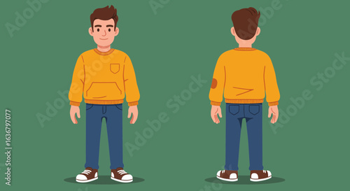 Casual Young Man Character Design Front and Back View Illustration
