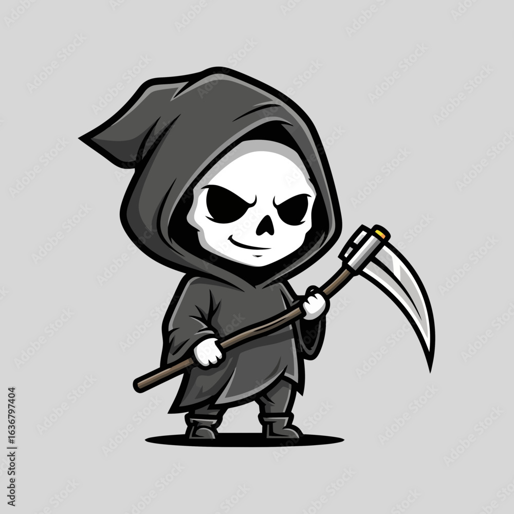 Obraz premium Grim Reaper character holding a scythe in cartoon vector style 
