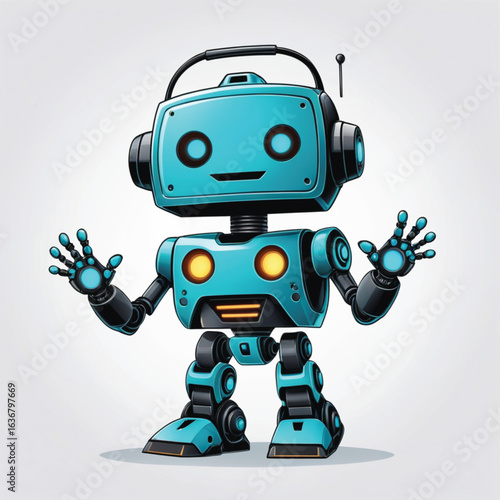 blue screen robot with hands