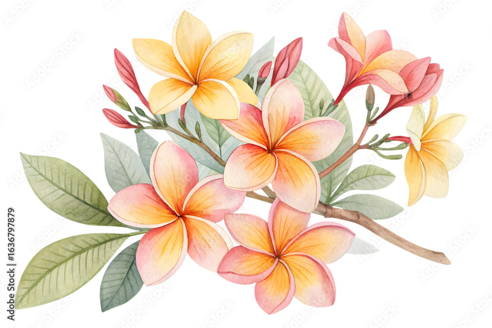 Naklejka premium Watercolor plumeria flower isolated on transparent background.