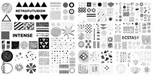 Retrofuturism and ecstasy abstract graphic design elements collection