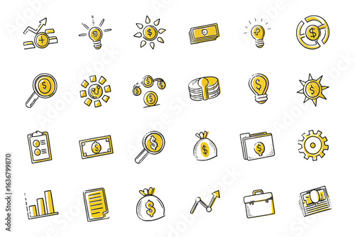 Financial Icons: An array of meticulously designed financial icons, symbolizing diverse concepts of commerce, investment, and fiscal planning in an appealing, visually friendly graphic.