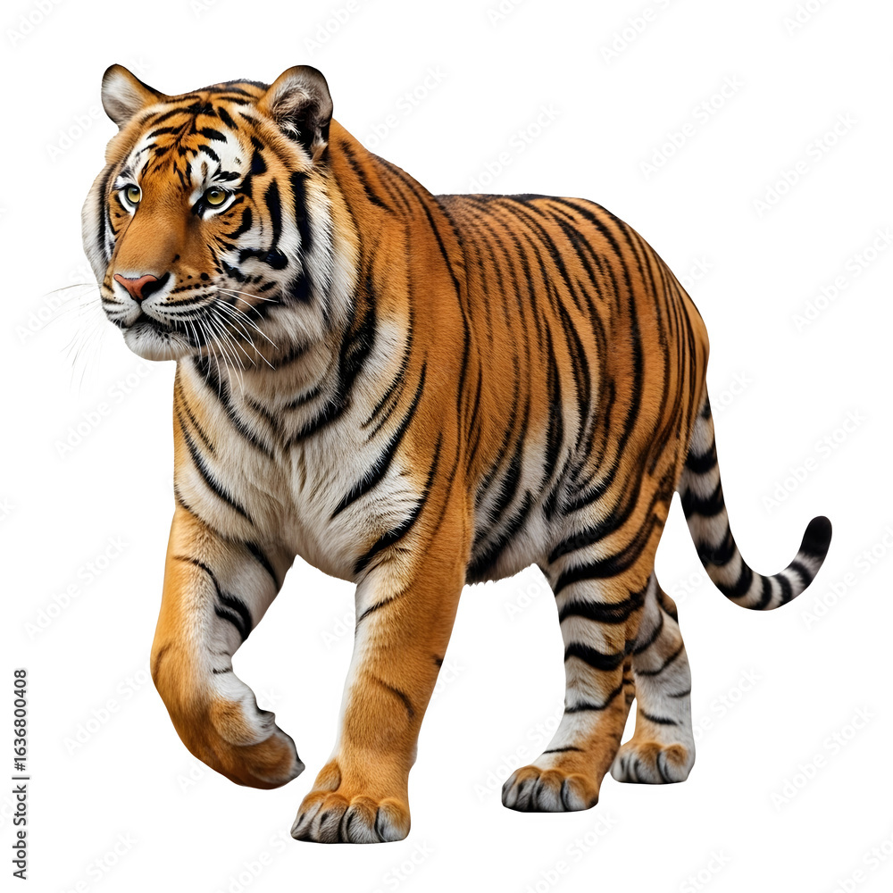 Fototapeta premium walking tiger isolated on white background,,PNG