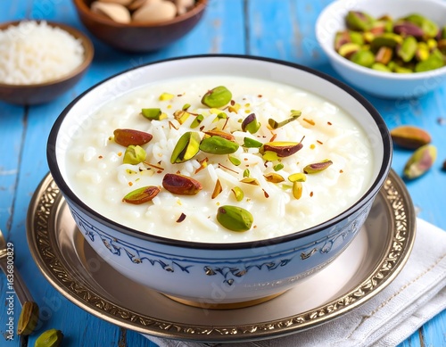 Creamy rice pudding topped with pistachios (2)