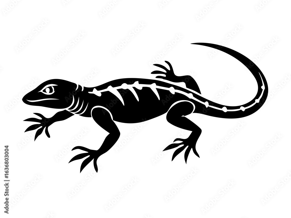 Fototapeta premium Animal reptile tattoo. Black and white logo. Lizard vector monochrome illustration isolated on white background.
