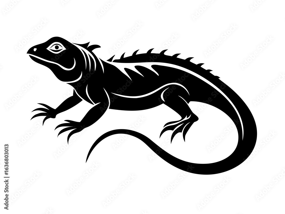 Obraz premium Animal reptile tattoo. Black and white logo. Lizard vector monochrome illustration isolated on white background.