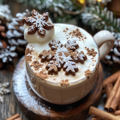 Winter snowflake hot chocolate recipe festive holiday drink with cocoa and whipped cream decoration idea
