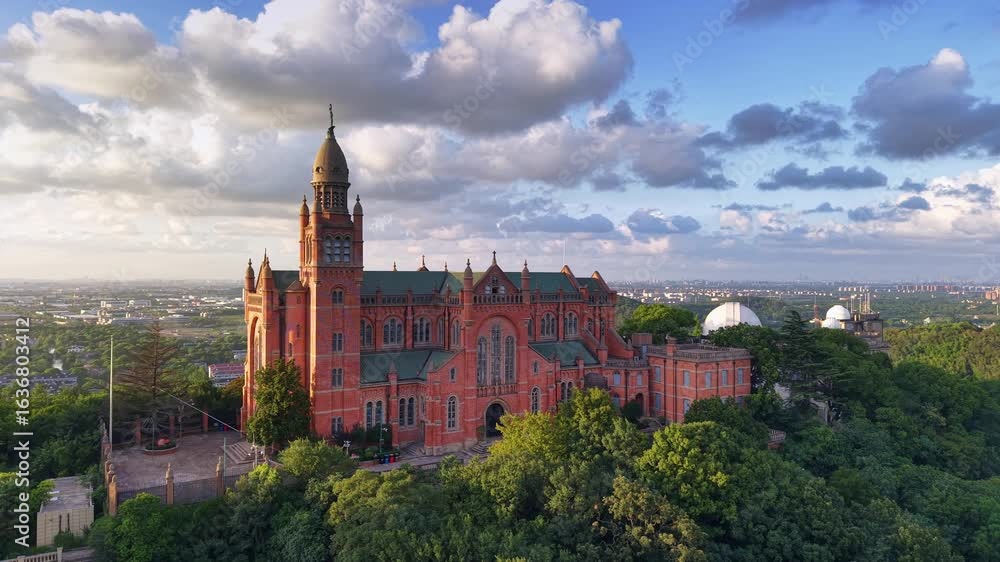 Aerial photography of West Sheshan Hill architectural scenery in Shanghai, China Aerial photography of West Sheshan Hill architectural scenery in Shanghai, China