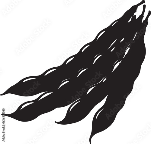 Indian Broad Beans vegetable in silhouette image white backgrpound.