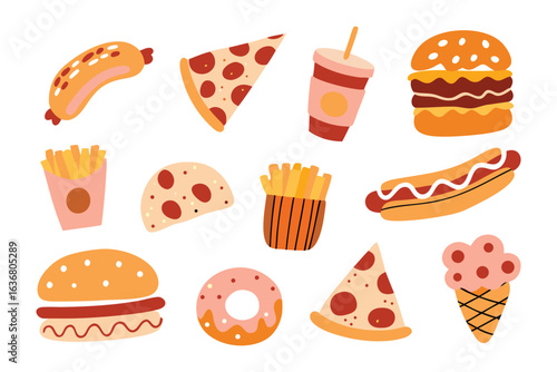 Food Collection: A vibrant and mouthwatering illustration featuring a tempting assortment of delicious food items, capturing the essence of culinary pleasure.