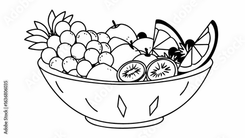 Fresh fruit bowl illustration perfect for healthy eating concepts, design elements, and food visuals