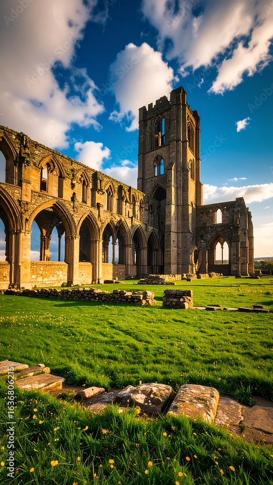 Fototapeta premium Ruined abbey under dramatic sky