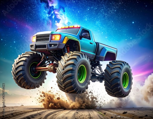 Monster truck leaps desert sands