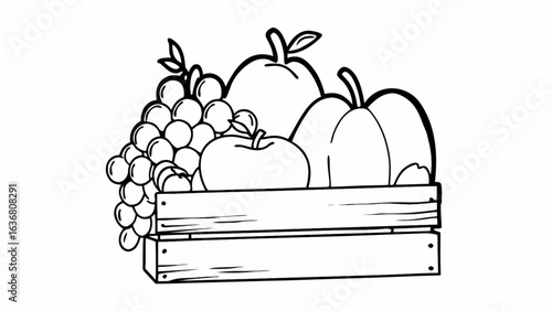 Harvest bounty of fresh fruit in a wooden crate, perfect for Thanksgiving and autumn designs