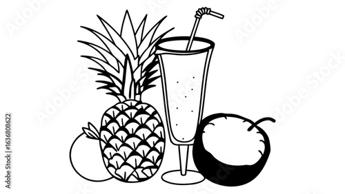 Refreshing tropical fruit smoothie with pineapple, coconut, and orange, perfect for summer