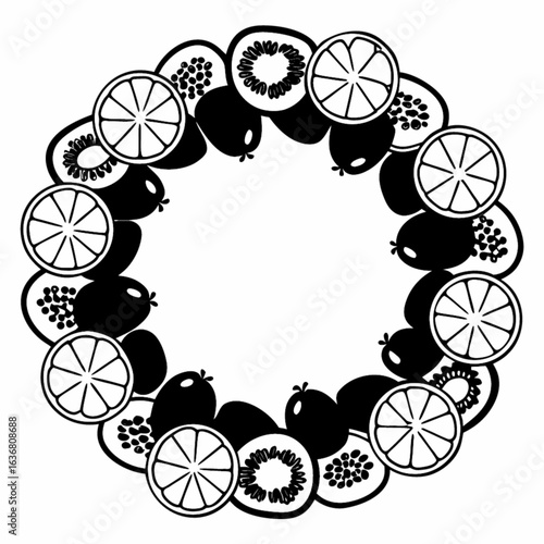 Fresh fruit wreath frame design for healthy eating, vibrant summer creations, and food concepts