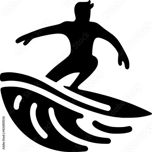 Surfer Silhouette in Motion: A dynamic silhouette captures the essence of a surfer riding a wave. The image highlights the balance, skill, and pure enjoyment of riding the ocean's energy.