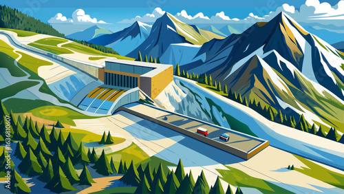 From above, the Kühtai road curves through rugged alpine terrain. Avalanche gallery hugs the mountainside. Snow-dusted peaks rise nearby. Structures blend with nature, shaped by safety, design, and mo