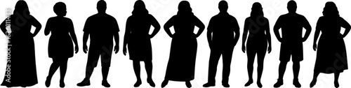 Diverse group of people silhouettes with various body types isolated on white background