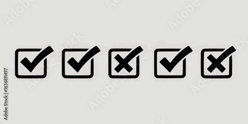 Check mark and cross symbols indicating choice selection for user interface design and digital presentations depicting feedback and validation