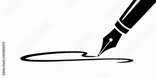 Elegant Fountain Pen Writing a Swirling Line Represents Authorship Creativity and Literary Expression