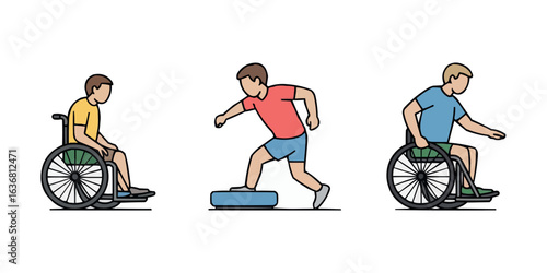 Illustrative depiction of individuals undergoing rehabilitation exercises demonstrating various activities and methods of physical therapy