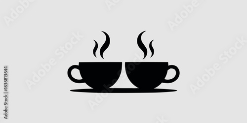 Two steaming cups of coffee or tea sharing a moment of warmth and comfort isolated against a gray background