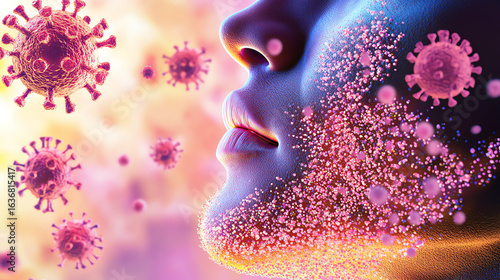 Graphic illustration of histamine release in allergic skin response, educational medical art