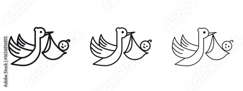 Stork with baby icon vector Logo Design Template. Editable Stroke graphics.