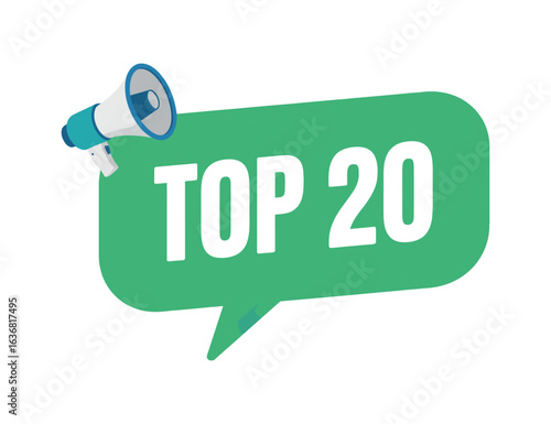 Top 20 Megaphone Speech Bubble Vector Graphic for Ranking Lists and Important Announcements Design