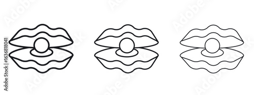 Pearl in the open shell icon vector Logo Design Template. Editable Stroke graphics.