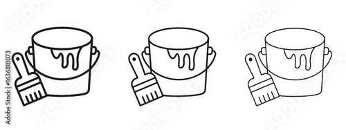 Paint bucket and paint brush icon vector Logo Design Template. Editable Stroke graphics.