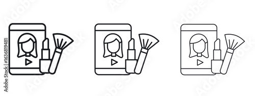 Makeup tutorial video icon vector Logo Design Template. Editable Stroke graphics.