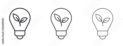Lightbulb with leaf icon vector Logo Design Template. Editable Stroke graphics.