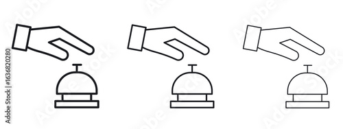 Hand touching service bell icon vector Logo Design Template. Editable Stroke graphics.
