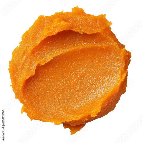 Orange pumpkin puree portion isolated on transparent background

