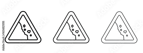 Falling rocks or debris warning road sign vector Logo Design Template. Editable Stroke graphics.