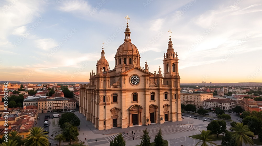 Obraz premium Aerial view of the basilica de nuestra senora de pilar in Zaragoza, Spain