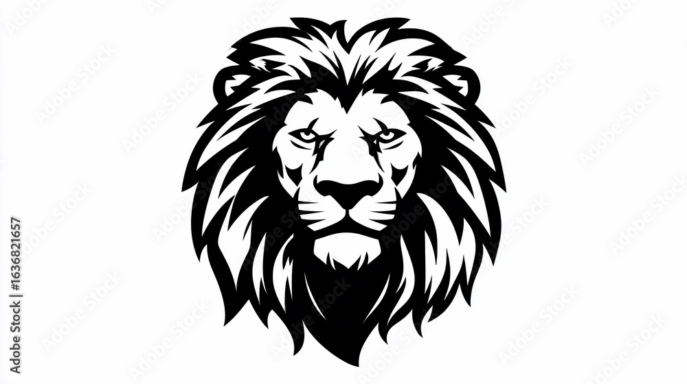 Fototapeta premium A bold black and white illustration of a fierce lion's face