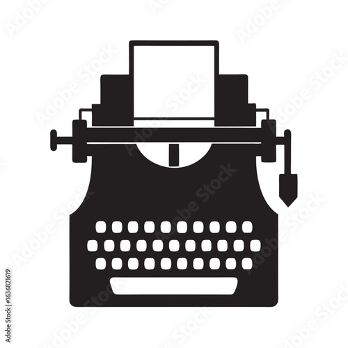 Vintage Typewriter With Paper Inserted Silhouette Vector